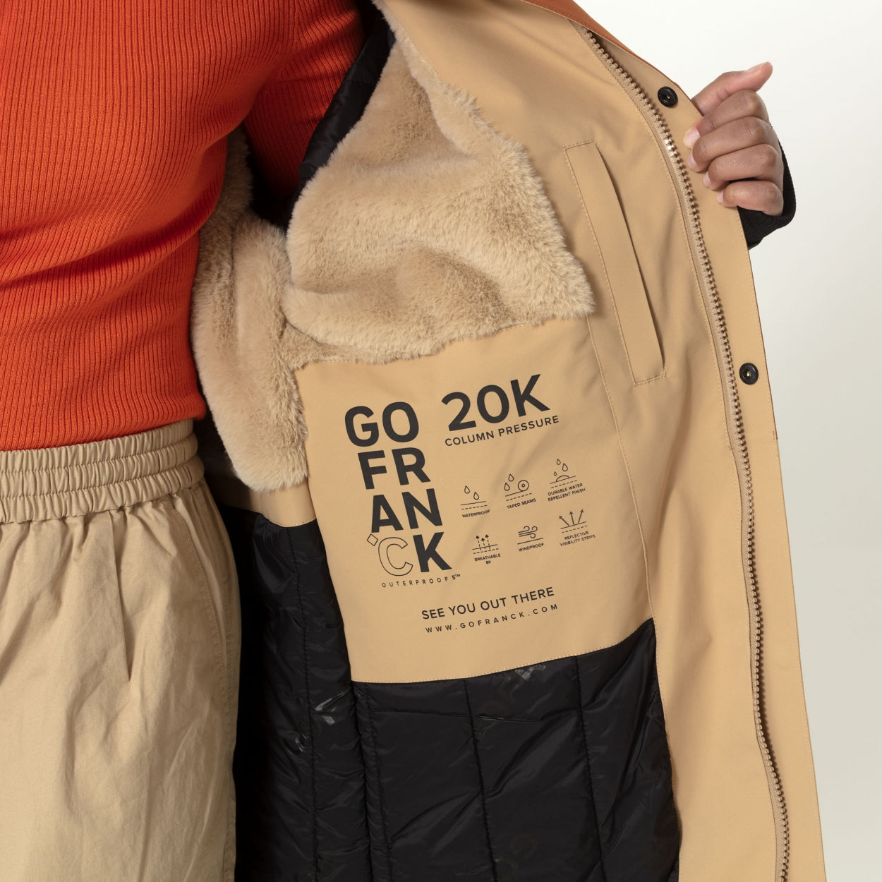 COLD WINTER | BLEACHED SAND MULTI rain jacket sale in beige, green and nude, GOFRANCK 2023.